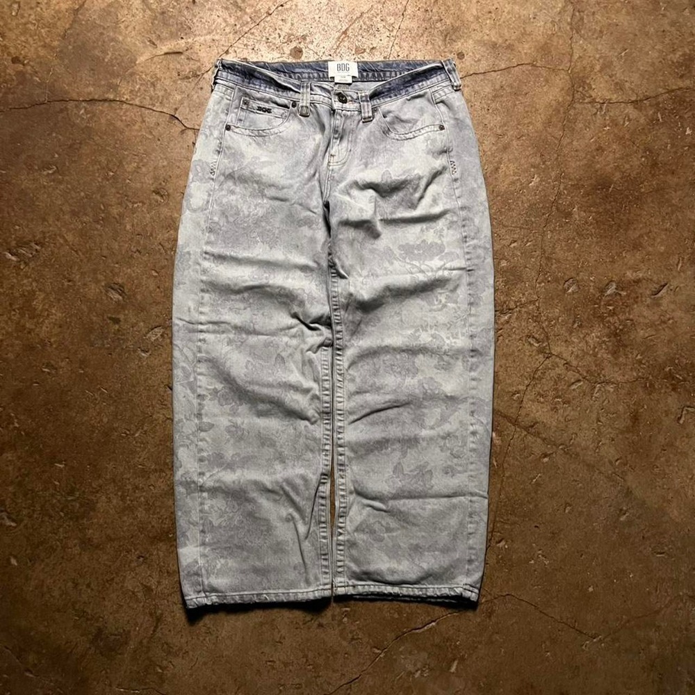BDG Urban Outfitters Vintage Graphic Floral Baggy Jeans Light Wash Y2K Mens 34W